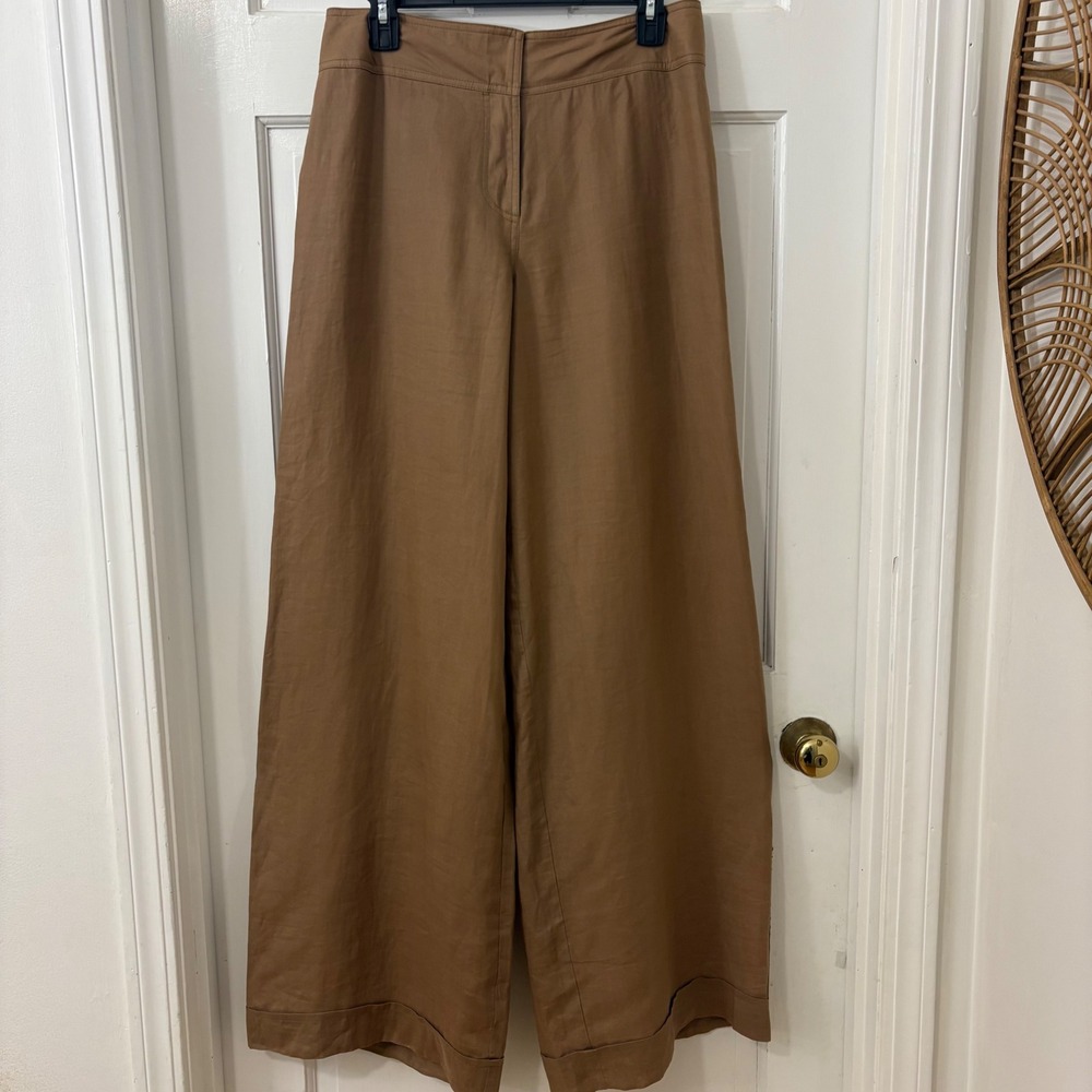 Charles Chang-Lima Wide Leg Pants Sz 10 Luxury Bamboo Palazzo Career Chic Resort